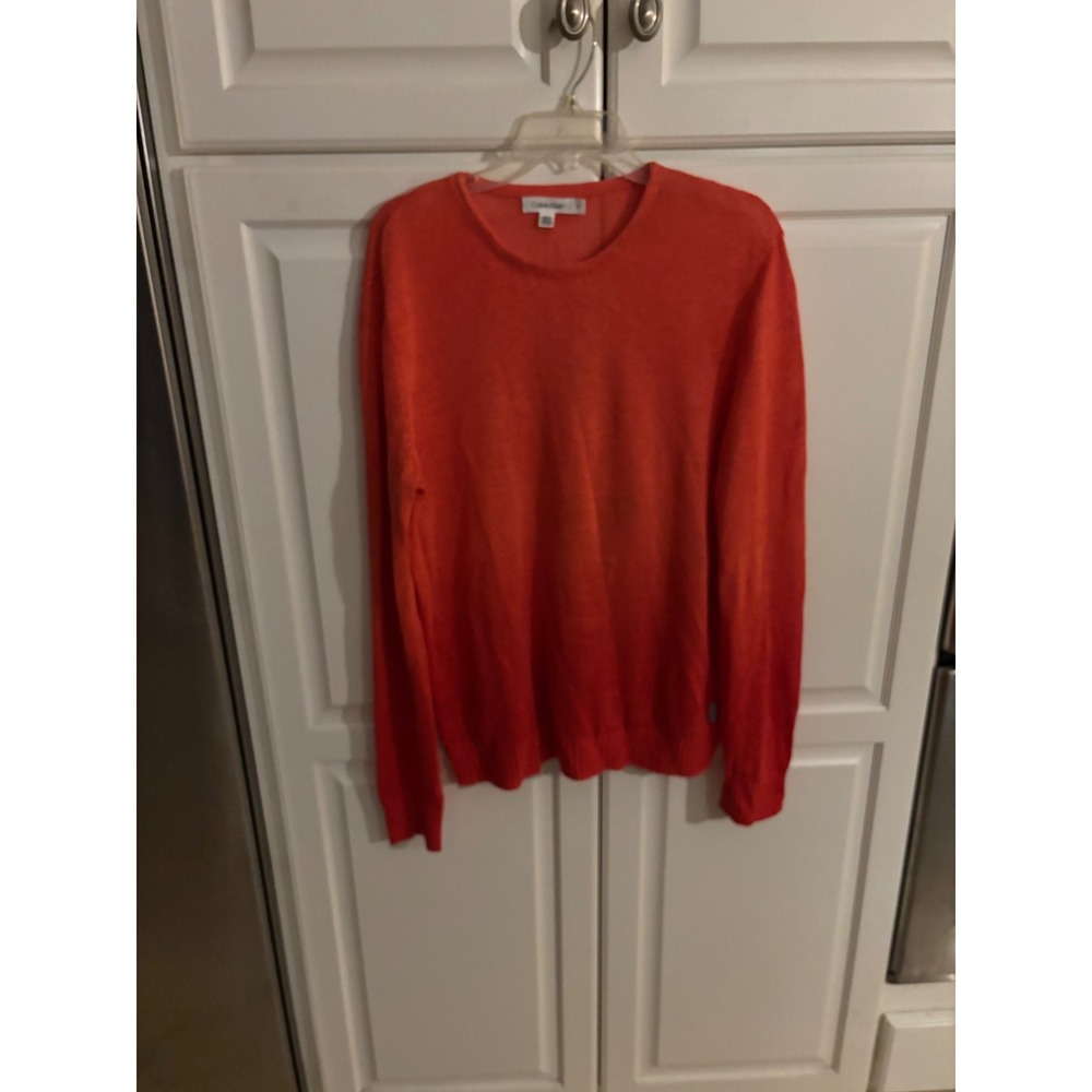 Calvin Klein Womens 100% Linen Crewneck Sweater Orange Long Sleeve Size M
